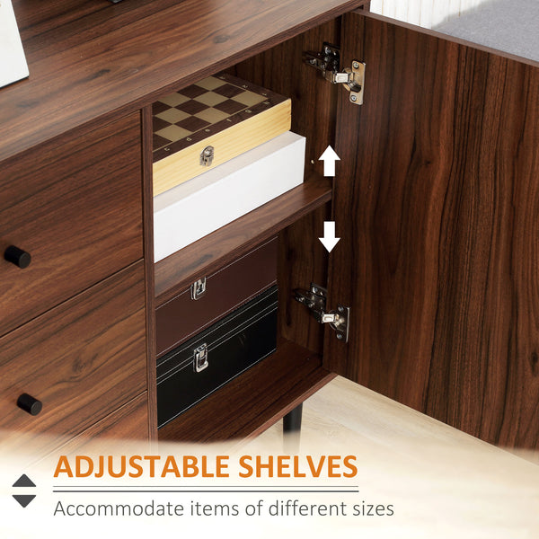 Kitchen dresser with 2 cupboards, 3 drawers, and adjustable shelves, rustic brown color