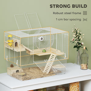 Deep Hamster Cage, Wooden Ramp, Hut, Exercise Wheel for Hamster and Gerbil, White