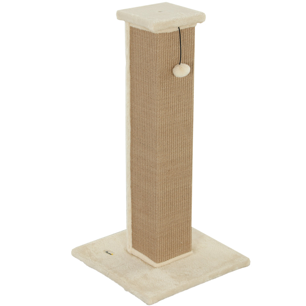81cm High Cat Tree, Scratching Post with Hanging Ball and Soft Plush, Beige