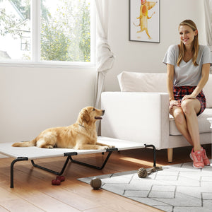Elevated dog bed with breathable mesh, beige