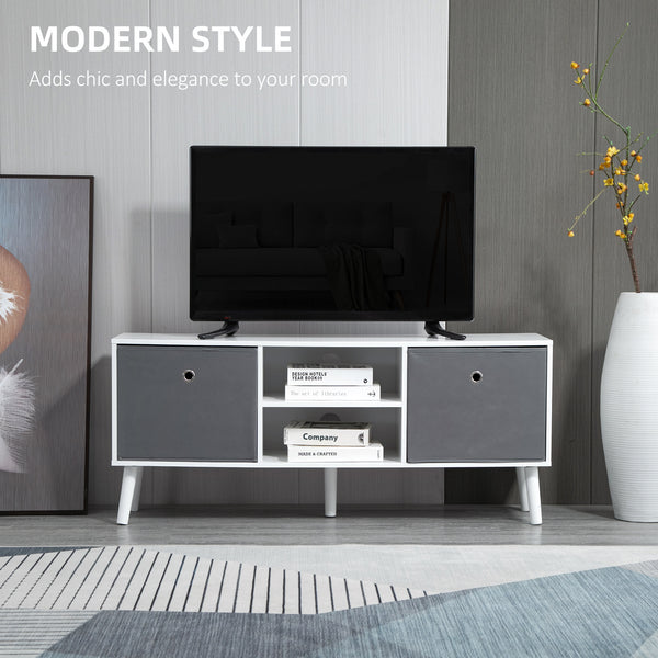 Modern TV cabinet with drawers and folding shelves, white