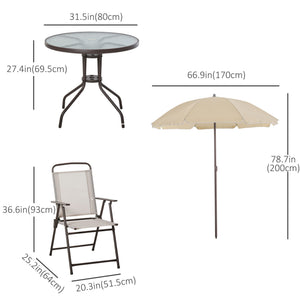 6-piece outdoor dining set for 4 people with parasol