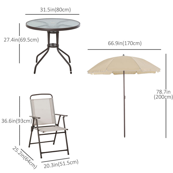 6-piece outdoor dining set for 4 people with parasol