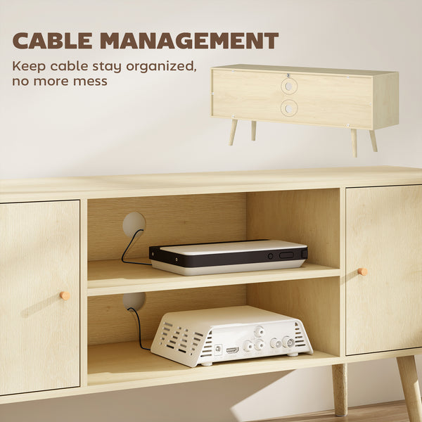 TV stand for up to 55-inch TVs with storage shelves and wooden legs