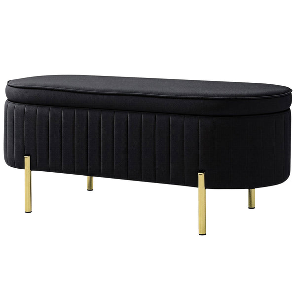 Upholstered bench with thick padding and metal legs, black