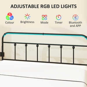 Queen Size Bed Frame with LED Lighting and Charging Station, Black