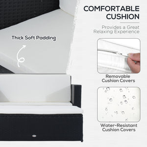 2 Piece Wicker Living Room Set with Loveseat and Two Seater Ottoman, Cream White