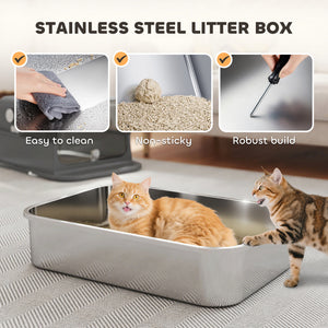 XXL stainless steel enclosed litter box, black