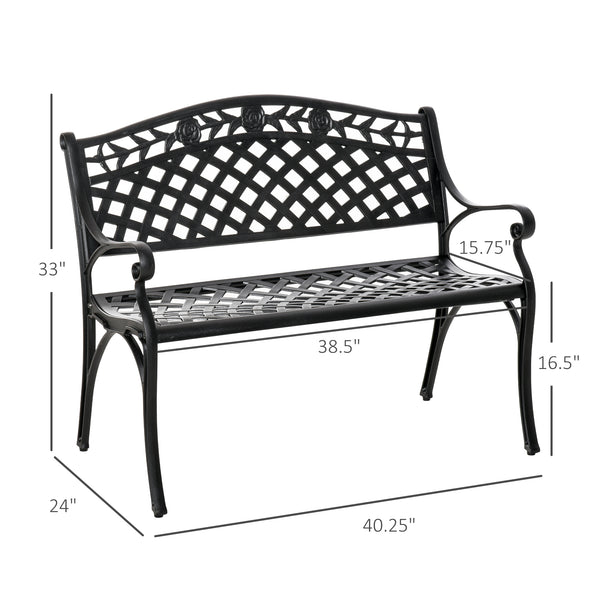 Outdoor garden bench with aluminum frame and armrests