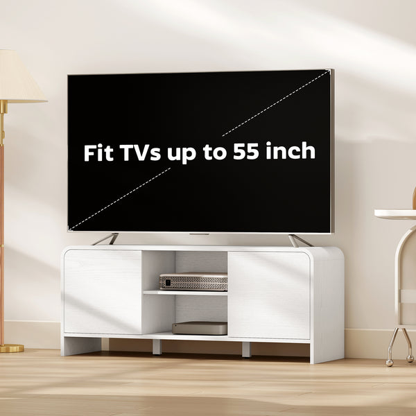 TV stand for TVs up to 55 inches with 2 cupboards and 2 shelves, white