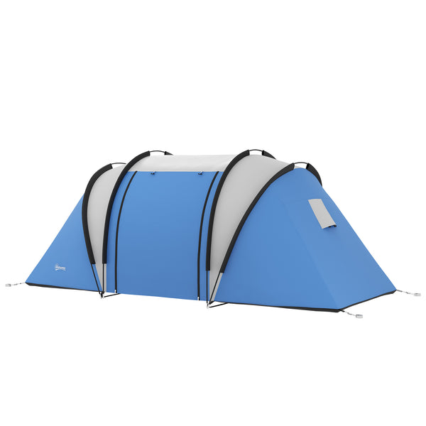 Camping tent with 2 rooms and a living area, 3000 mm waterproof, blue/grey