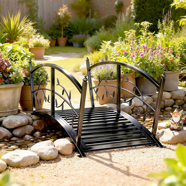 1.2m Metal Garden Bridge with Arched Safety Rail for Pond or Stream