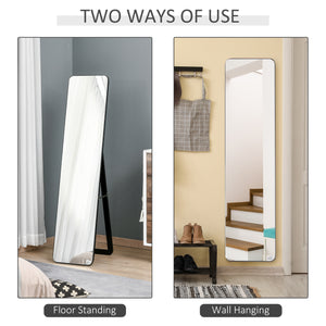 Full length standing mirror with wooden frame, black