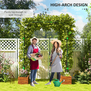 Arched garden trellis with netting for climbing plants 