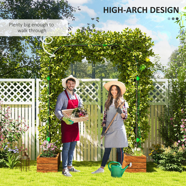 Arched garden trellis with netting for climbing plants 