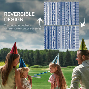 Patio Floor Mat, 6' x 9' Plastic Mat for Garden, Patio, Beach, Camping, Dark Blue and White