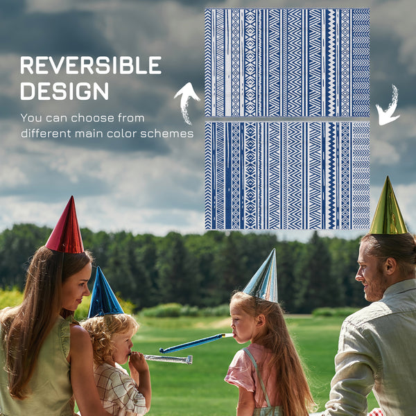 Patio Floor Mat, 6' x 9' Plastic Mat for Garden, Patio, Beach, Camping, Dark Blue and White