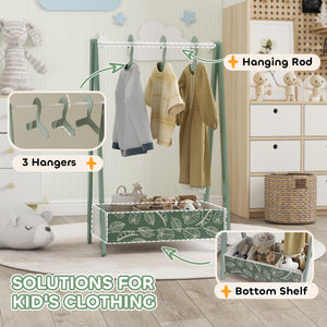 Clothes rack with storage shelf and hangers, green