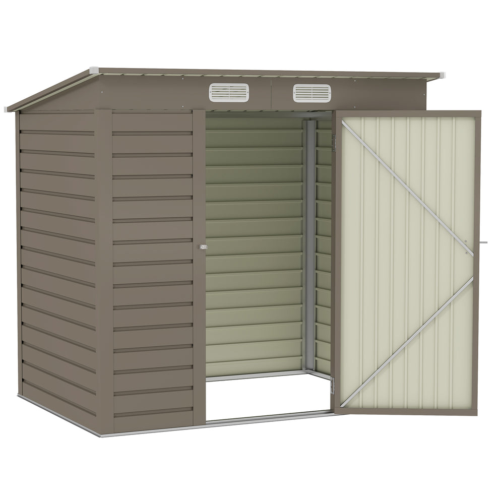 Galvanized metal garden shed with double doors and 2 vents, light grey