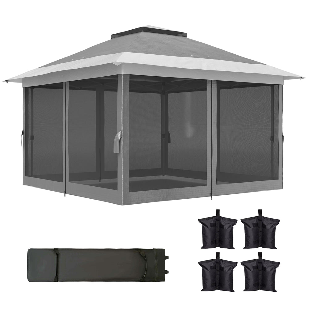 11.7' x 11.7' Gazebo with Netting, Instant Sun Shelter UPF50+ with Wheeled Carry Bag and Sandbags