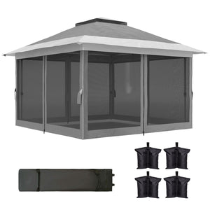 11.7' x 11.7' Gazebo with Netting, Instant Sun Shelter UPF50+ with Wheeled Carry Bag and Sandbags