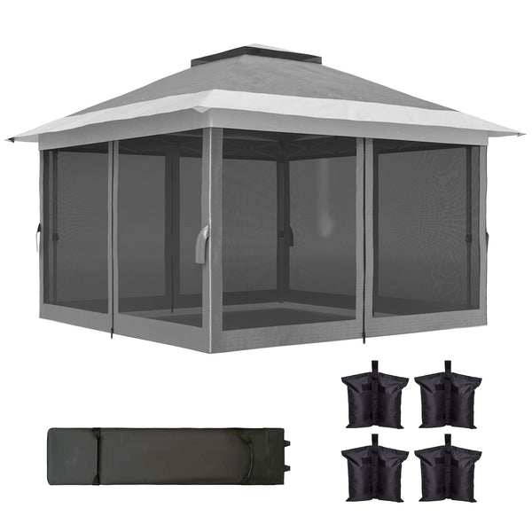 11.7' x 11.7' Gazebo with Netting, Instant Sun Shelter UPF50+ with Wheeled Carry Bag and Sandbags