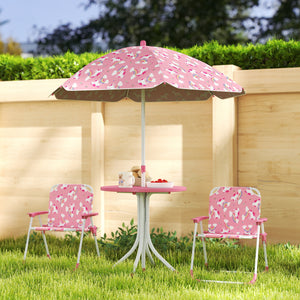 Qaba Kids Picnic Table, Kids Table and Chair Set with 2 Folding Chairs and Umbrella for Backyard, Garden, Patio, Pink