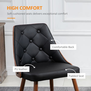 Set of 2 upholstered dining chairs, faux leather upholstered seats and steel legs, black