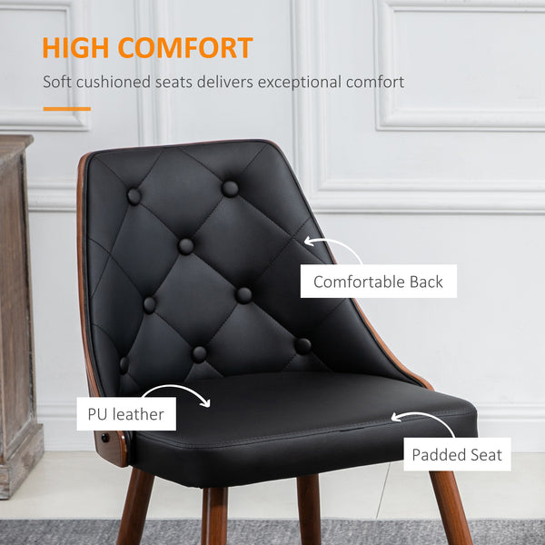 Set of 2 upholstered dining chairs, faux leather upholstered seats and steel legs, black