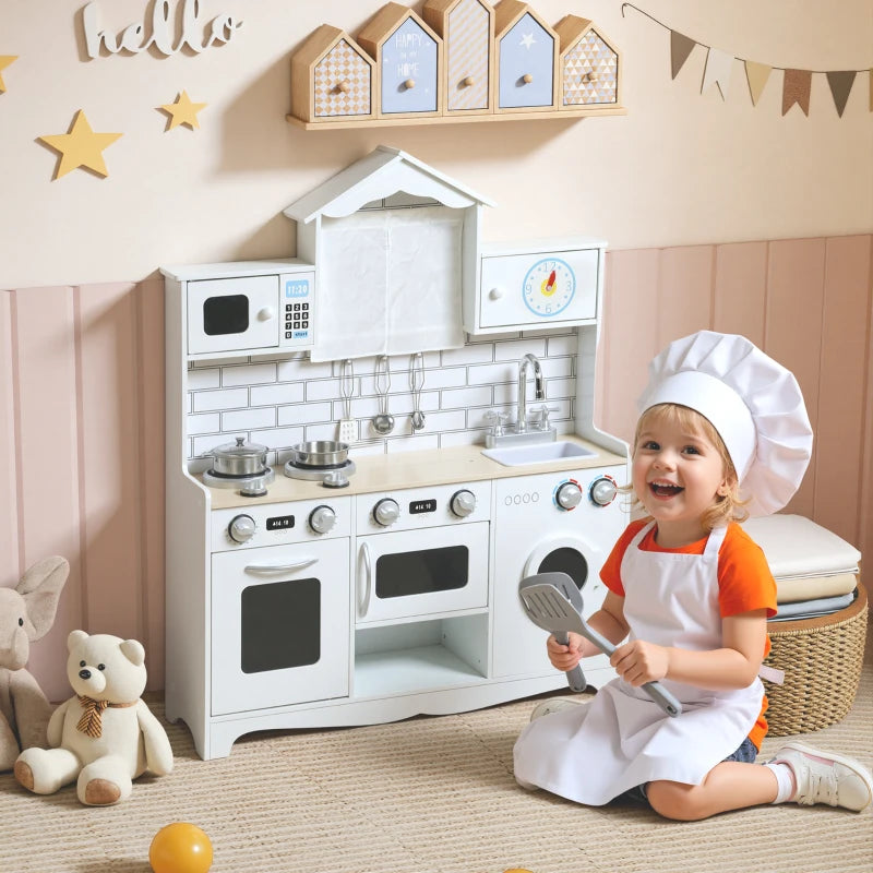 Children's kitchen with sound button and clock, white