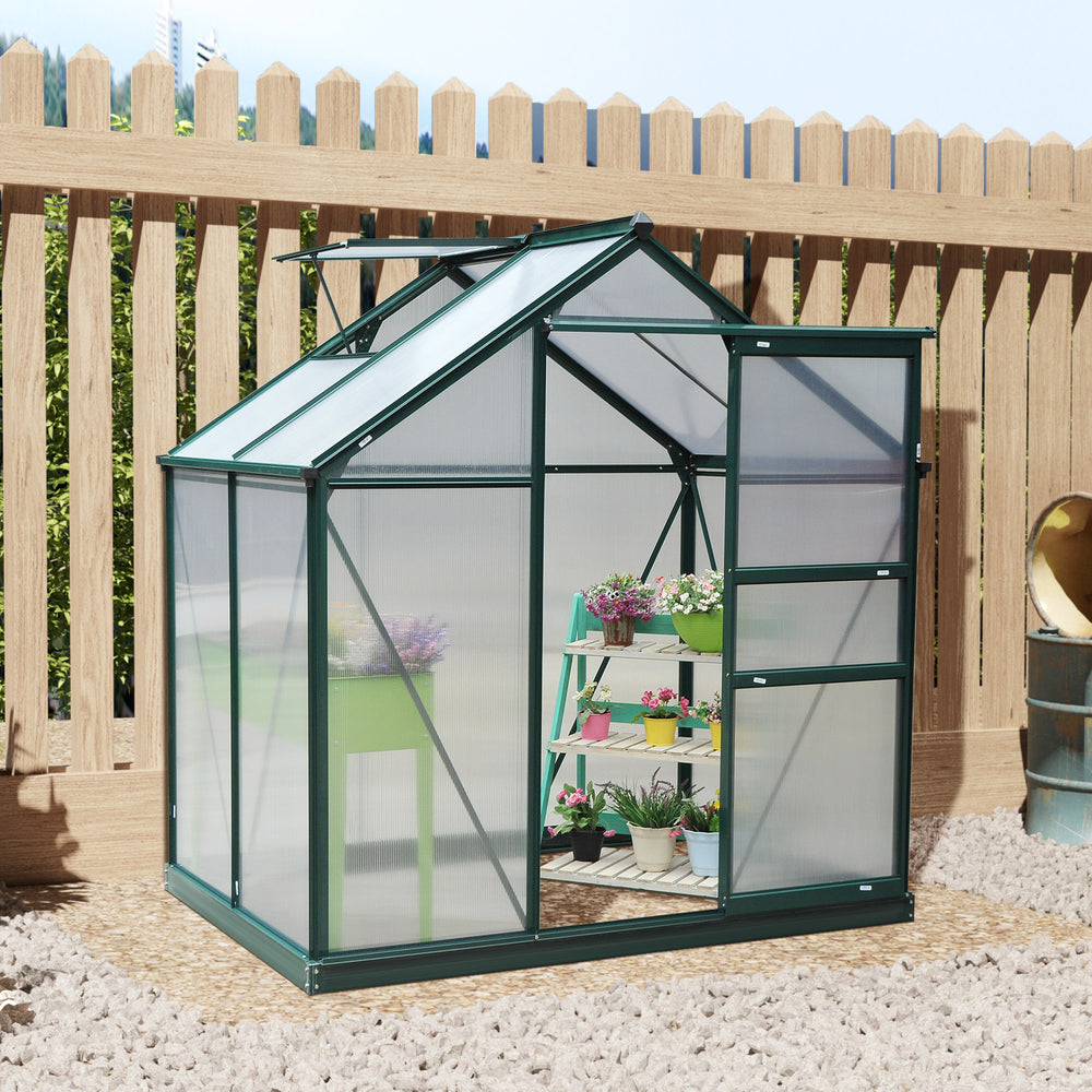 Serre spacieuse en aluminium et polycarbonate avec porte coulissante, pour jardin