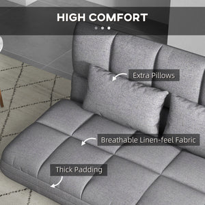 2-seater folding sofa bed with 9-position backrest and 2 cushions, grey