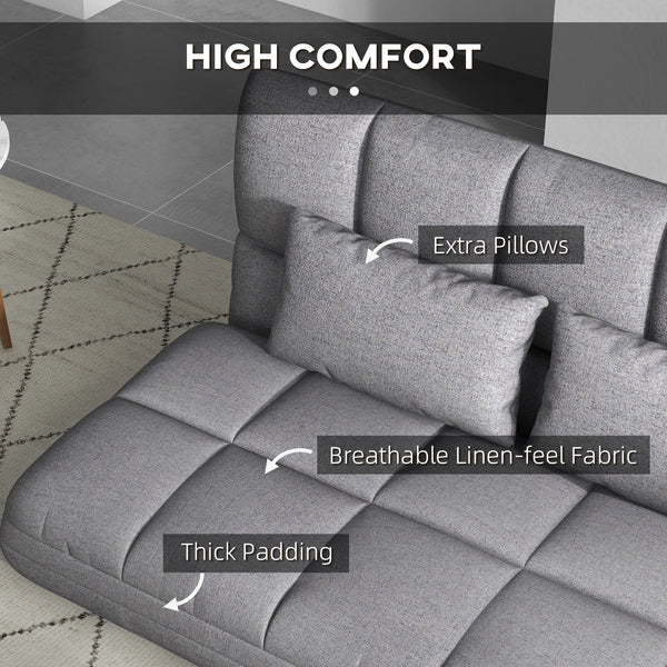 2-seater folding sofa bed with 9-position backrest and 2 cushions, grey