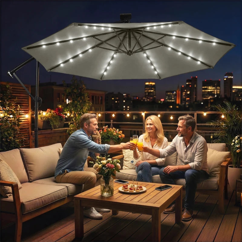 2.95 m cantilever parasol with solar lighting, protective cover, tilt and crank, grey