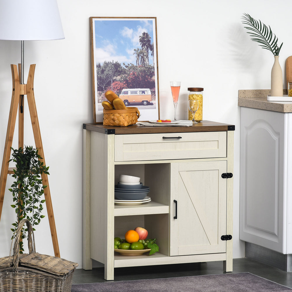 Rustic style storage sideboard with barn doors, white