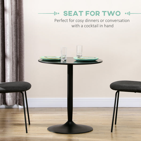 Modern kitchen table for 2 people, round table with steel base for living room or dining room, black