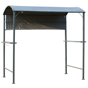 Barbecue gazebo with metal frame, 2 shelves and 5 hooks, grey