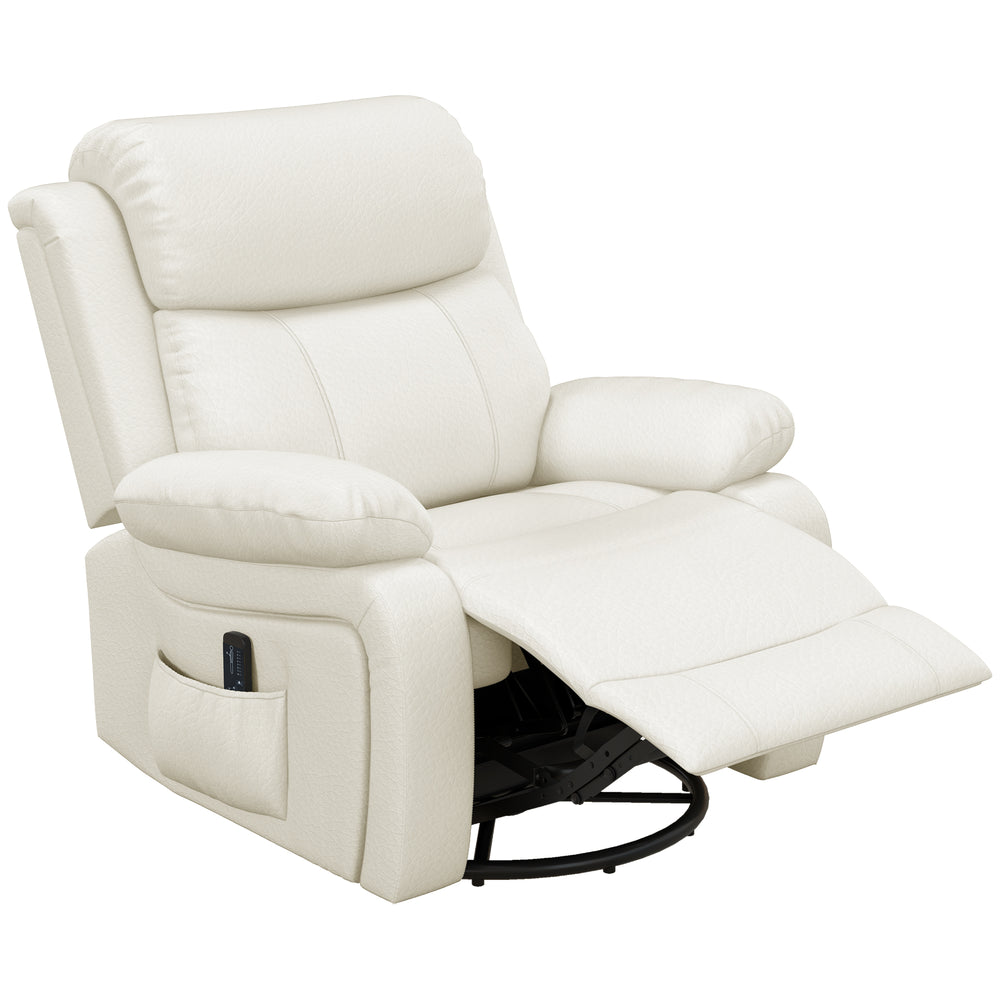 Faux Leather Recliner Chair with Vibration Massage, Cream White