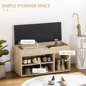 Shoe bench with padded cushion, natural color