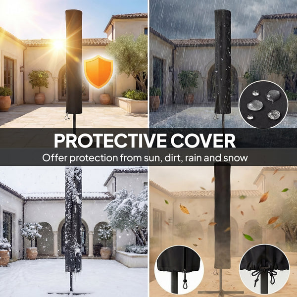 2.83m Patio Umbrella with Solar LED Lights, Cover, 3-Tier with Tilt and Crank, Grey