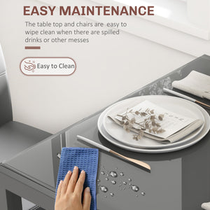 3-piece rectangular kitchen set with metal frame and grey faux leather upholstery