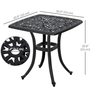 21" Square Outdoor End Table, Cast Aluminum Patio Side Table with Umbrella Hole for Garden, Balcony, Poolside, Black