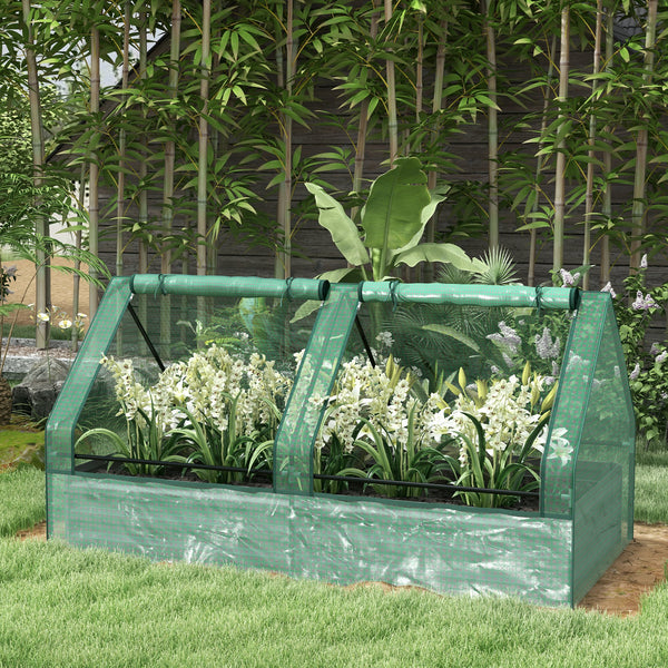 Raised metal planter with integrated mini-greenhouse