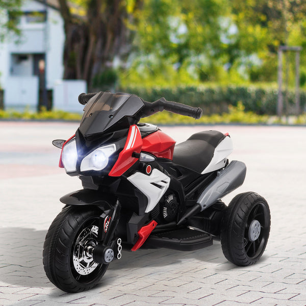 6V Electric Motorcycle with 3 Wheels, Music, Horn, Lights, Red