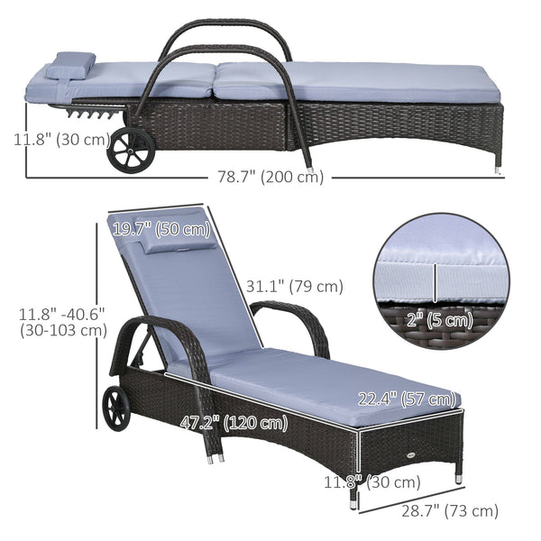 Chaise longue with headrest, silver grey