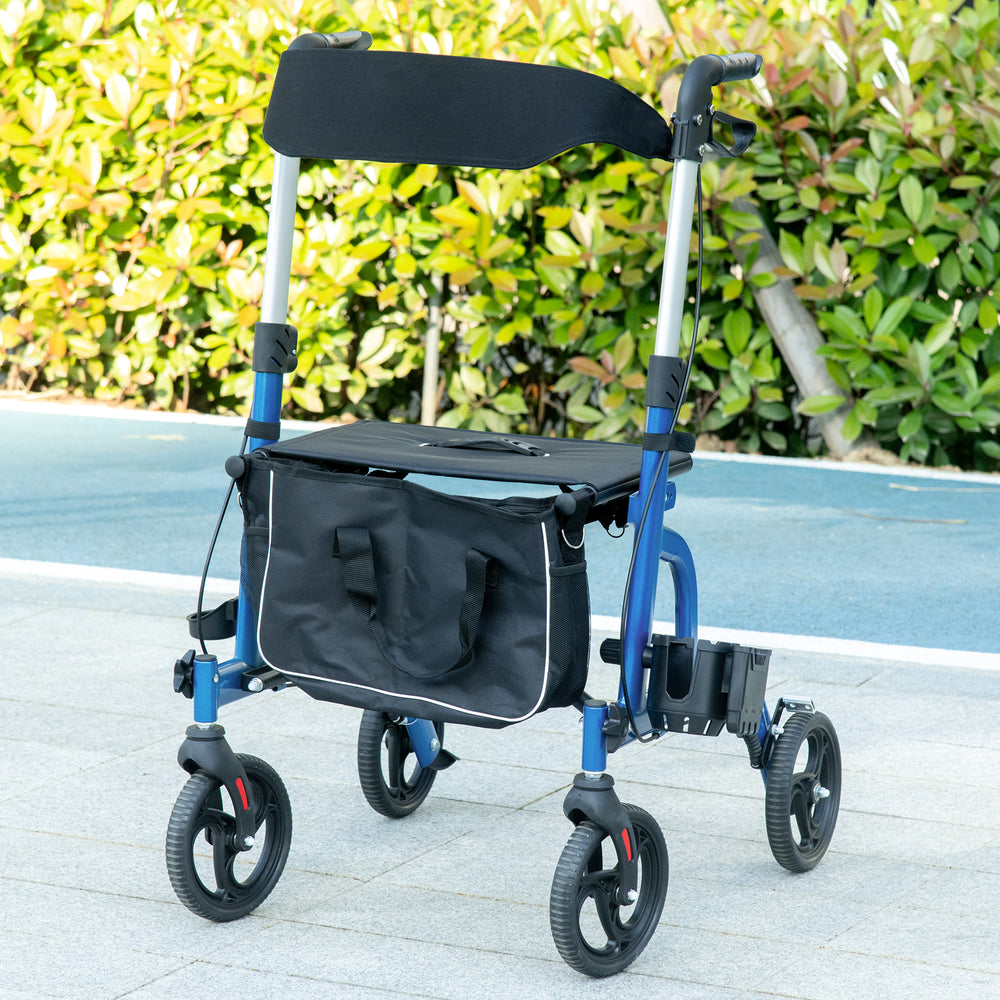 Rollator Walker for Seniors and Adults with 8'' Wheels, Padded Seat and Backrest,  Storage Bag Blue