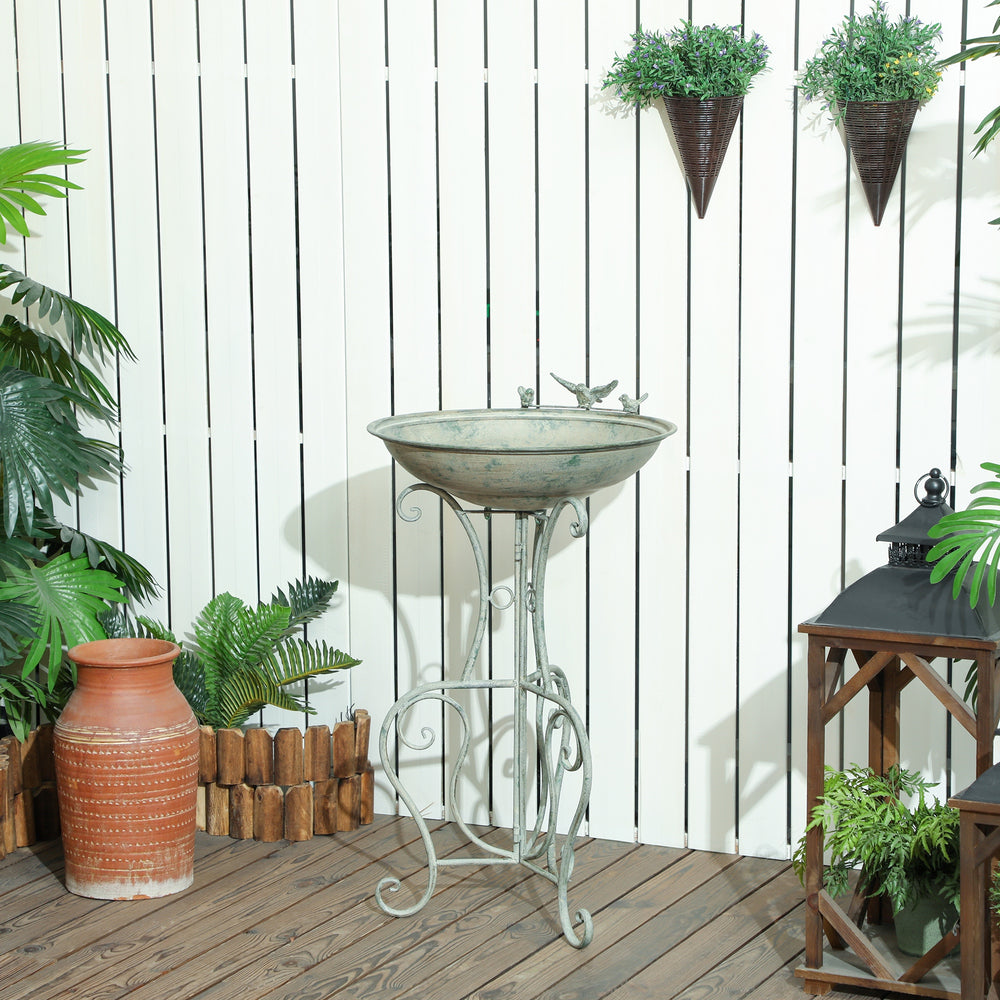 79cm Tall Round Metal Birdbath with Bird Statues and Decorative Stand, Bronze