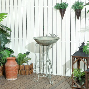 79cm Tall Round Metal Birdbath with Bird Statues and Decorative Stand, Bronze