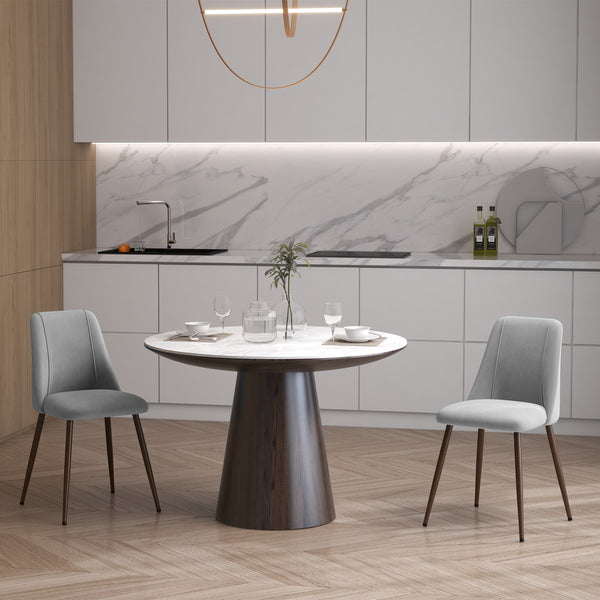 Set of 4 velvet upholstered dining chairs, grey