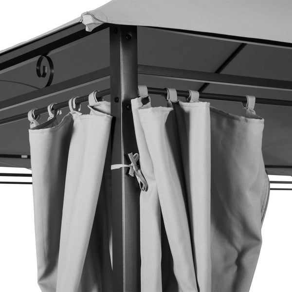 10' x 13' Gazebo, 2-Tier Outdoor Sun Shelter with Curtains, Dark Gray